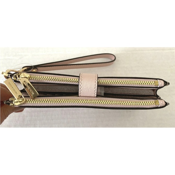 New Michael Kors Jet Set Travel Double zip wristlet wallet Leather Powder Blush - Picture 4 of 5